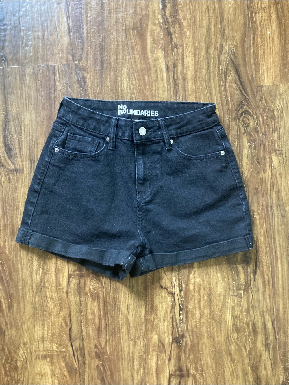 No Boundaries Black High-Waist Cuffed Denim Shorts